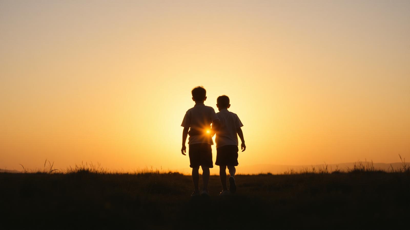 Placeholder — silhouetten van beide broers bij zonsondergang