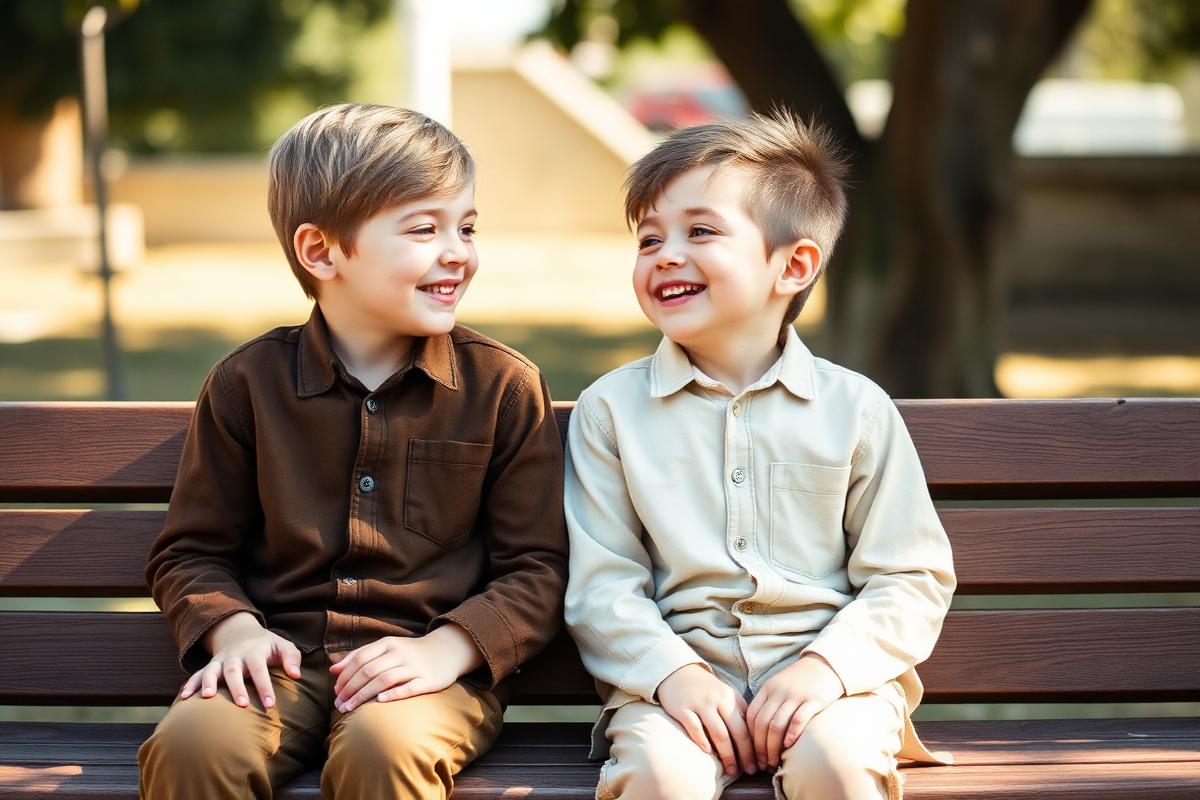 Placeholder — twee broers samen op een bankje, buiten